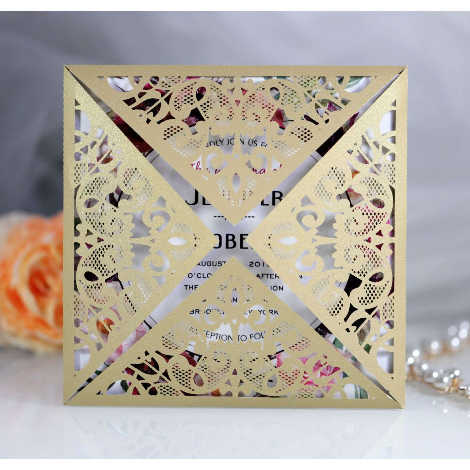 Glitter Invitation Card With Envelope Marriage Card Design Laser Cut Square Wedding Invitation
